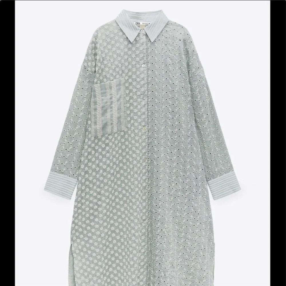Zara open knit embroidery patchwork dress tunic duster - Picture 6 of 15